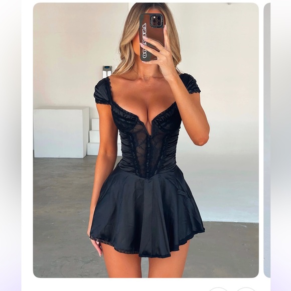 White Fox Boutique Dresses & Skirts - Black lace up corset mini dresss